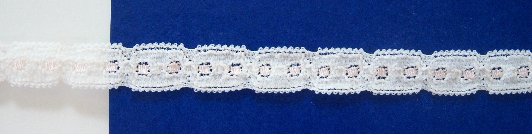 White/Pink 1/2" Stretch Lace