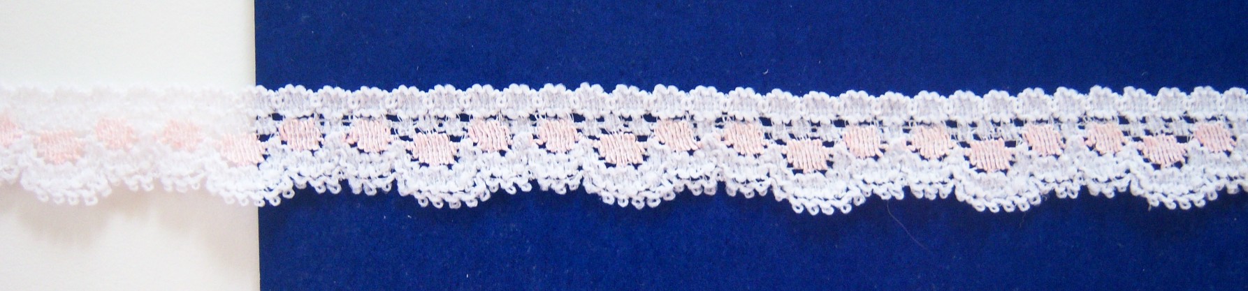 White/Pink 9/16" Stretch Lace
