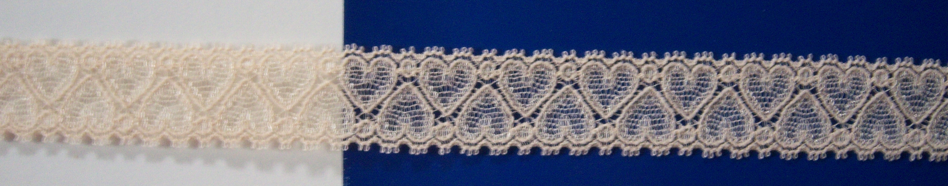 Beige Hearts 1" Stretch Lace