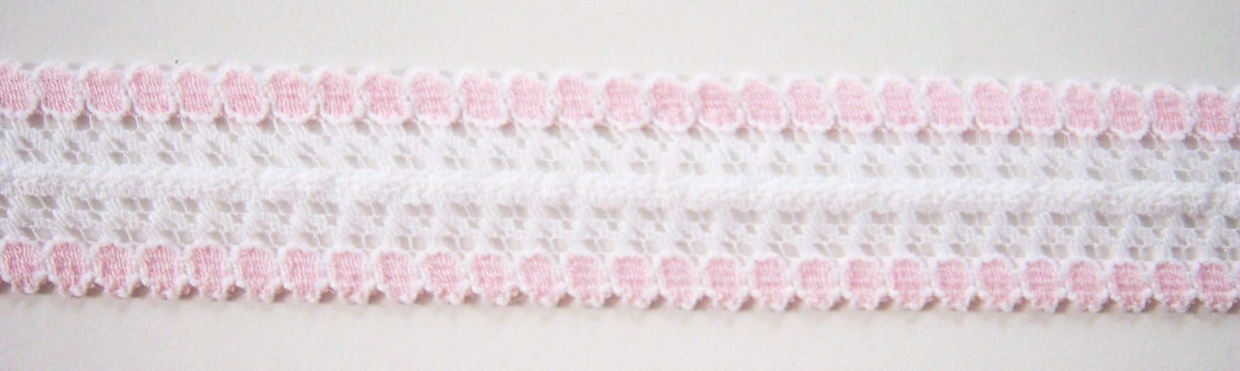 White/Pink 1" Stretch Lace