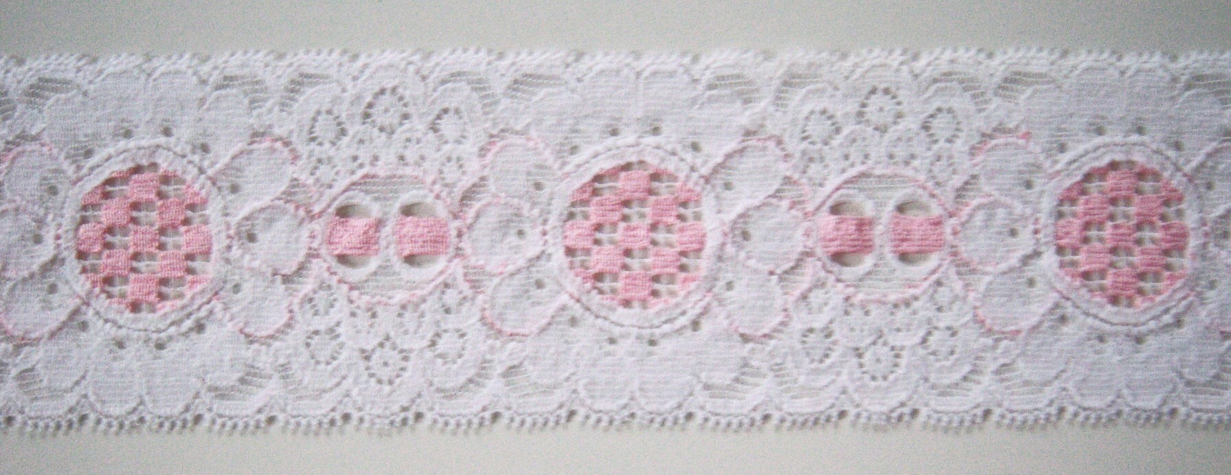 White/Pink 2 3/4" Stretch Lace