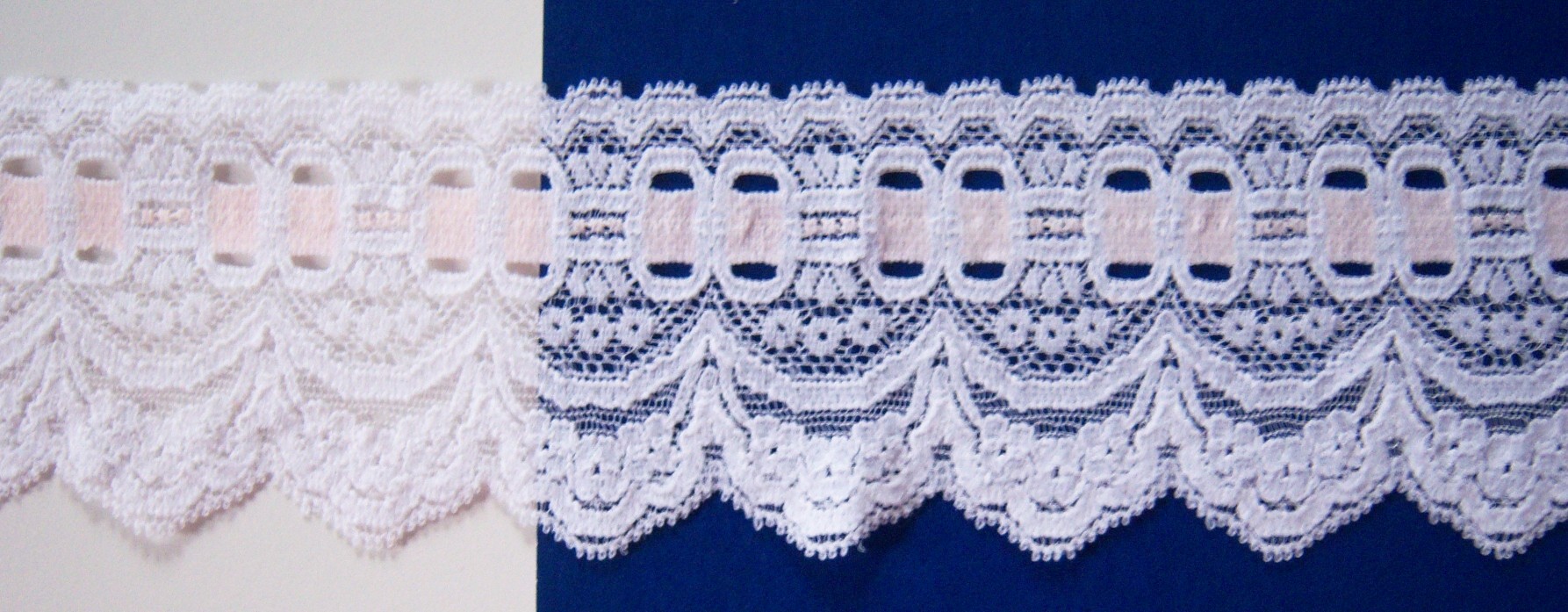 White/Pink Mist 2 3/4" Stretch Lace