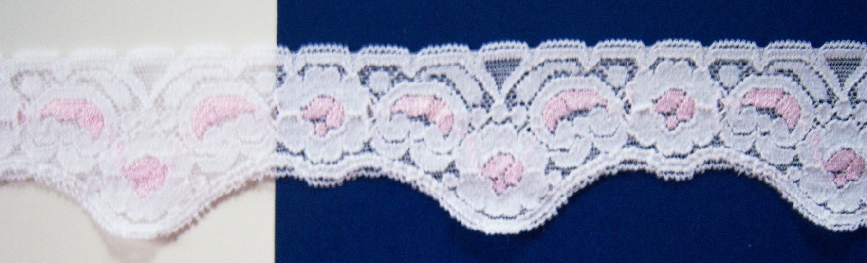 White/Pink 2 1/4" Stretch Lace