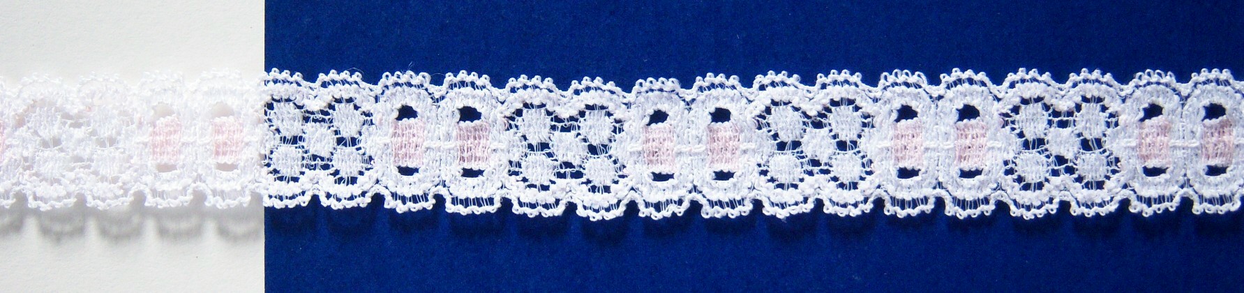 White/Pink 3/4" Stretch Lace