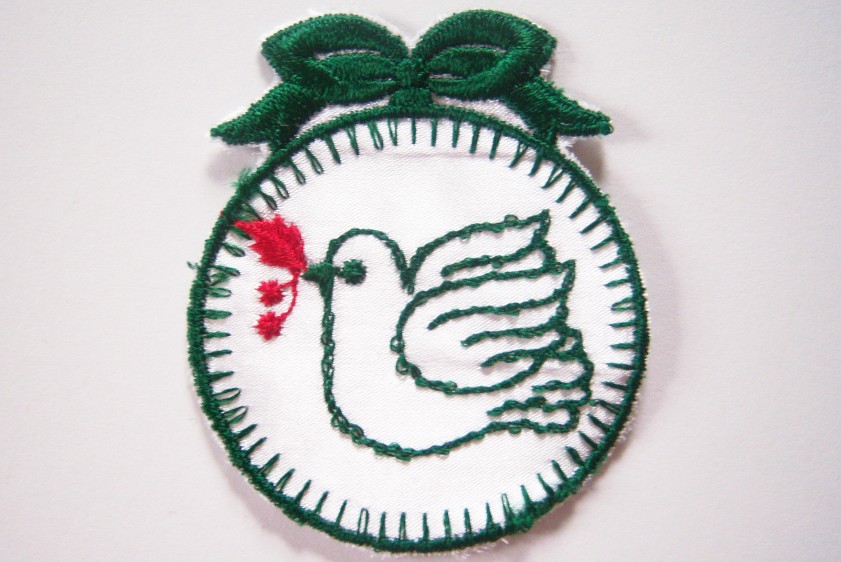 White/Green Dove Sew On Applique