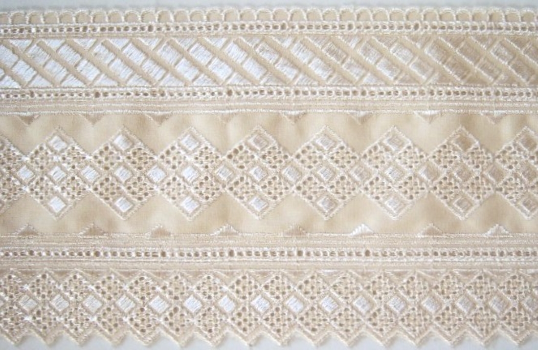 Beige 5 1/2" Embroidered Cotton