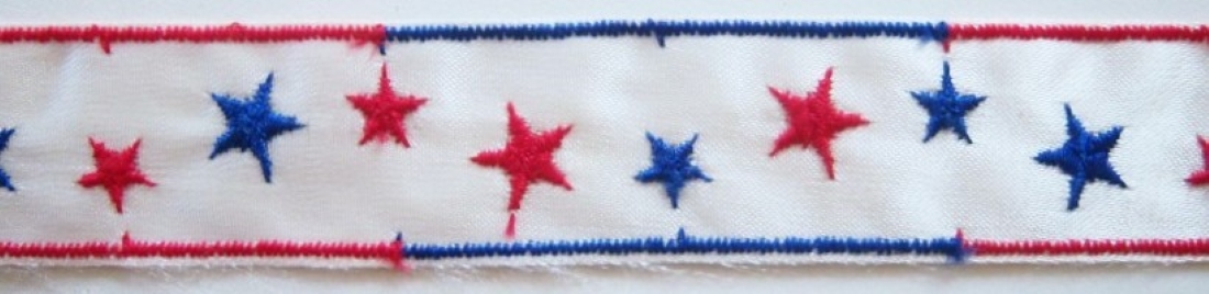 White with Red/Blue Stars 7/8" Celanese Acetate Ribbon