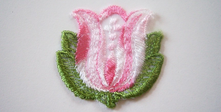 Pink Tulip 1 7/8" Embroidered