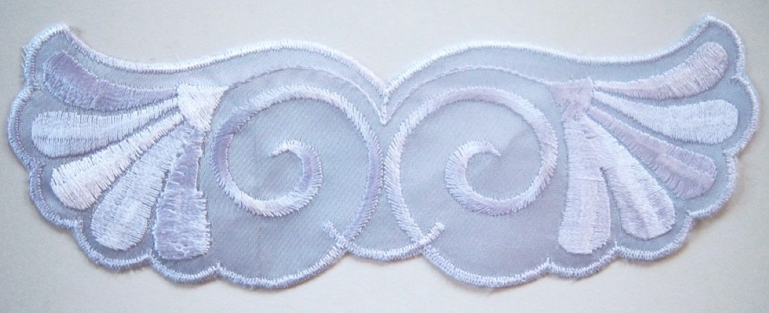White Embroidered/Silver Satin Applique