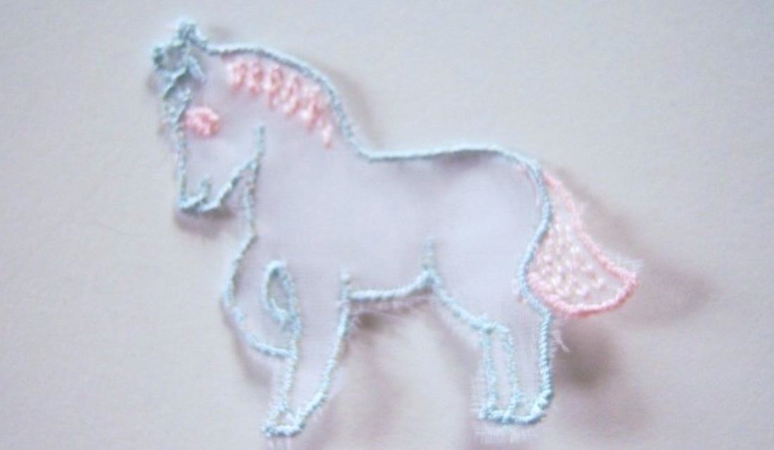 White/Blue Horse Organza Sew On Applique