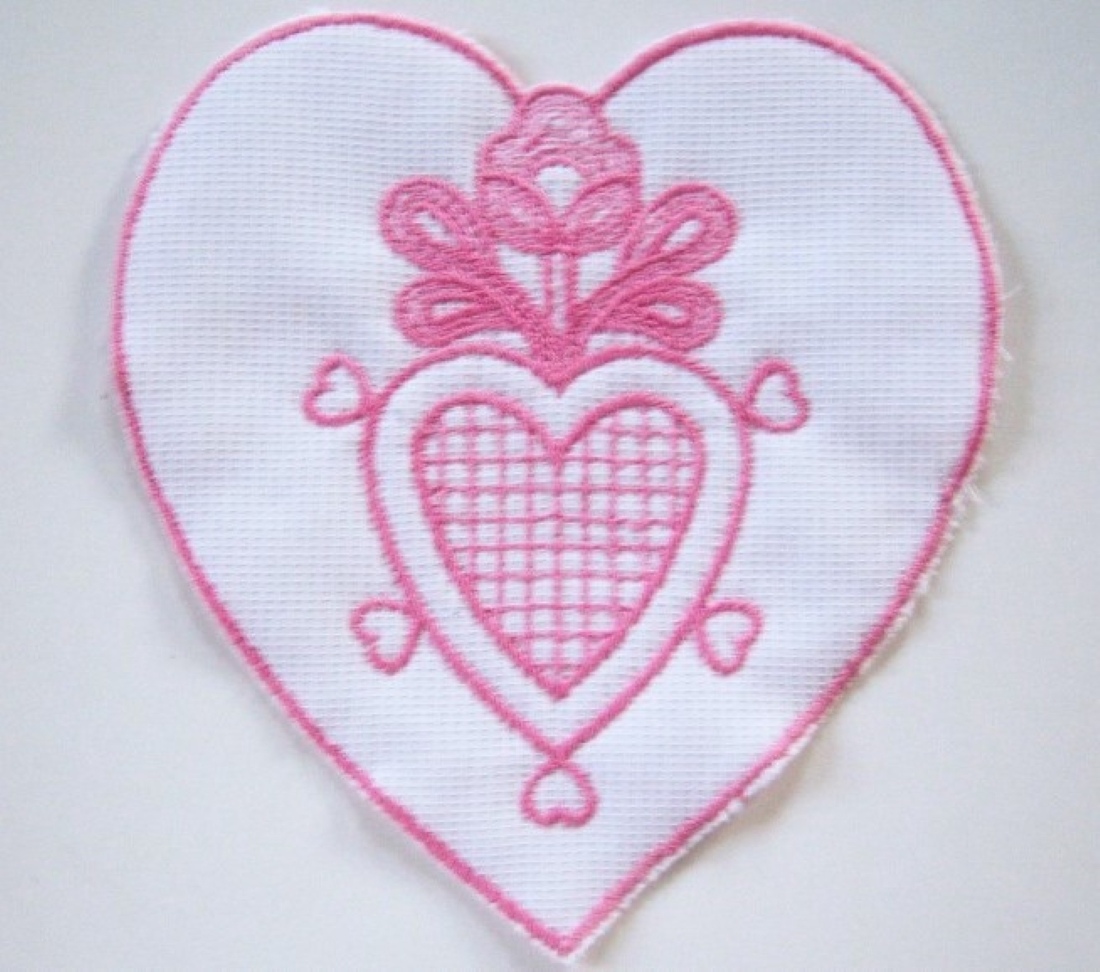 White/Pink Embroidered Heart