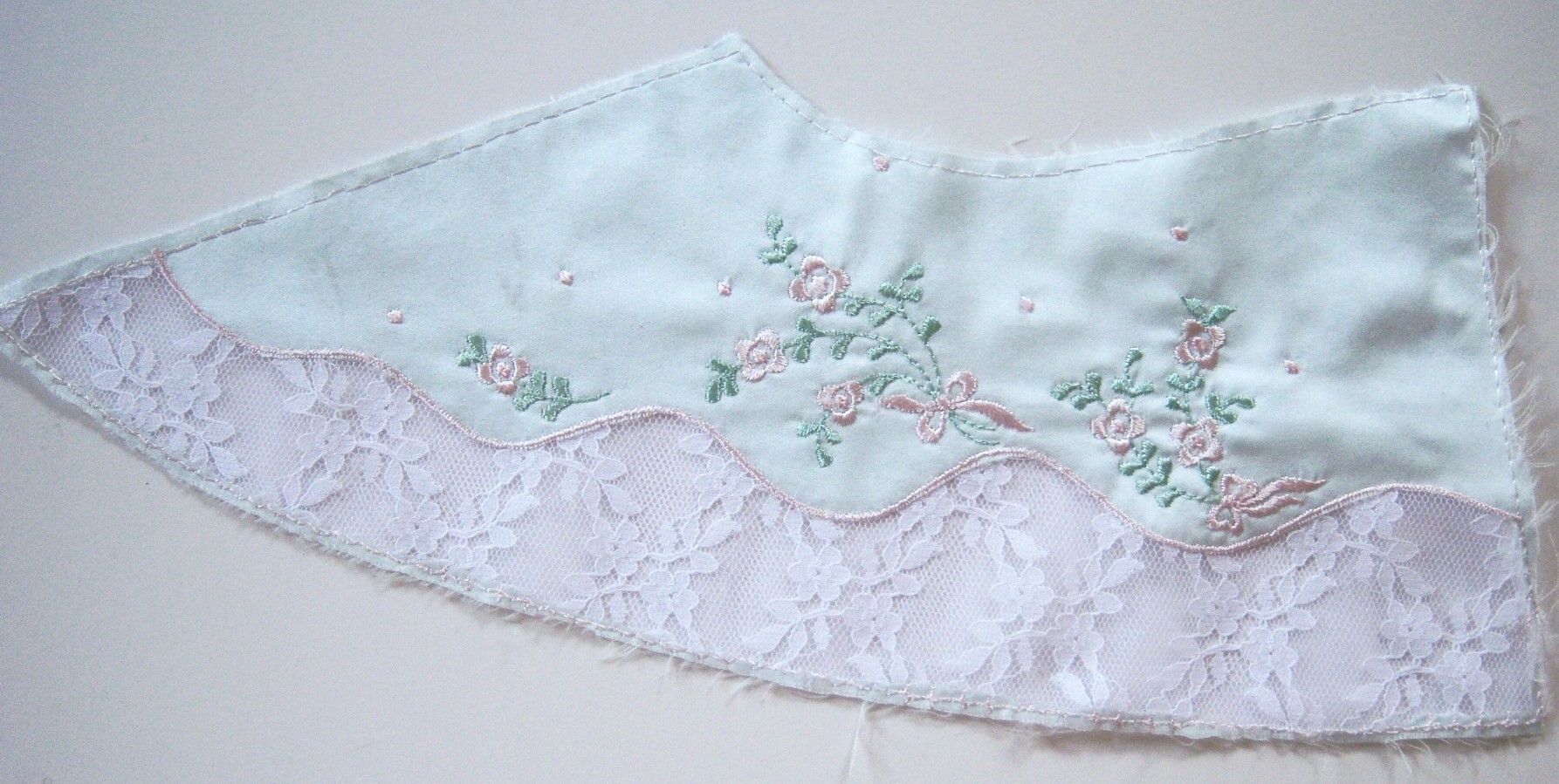 Mint Satin/White Lace Embroidered Applique