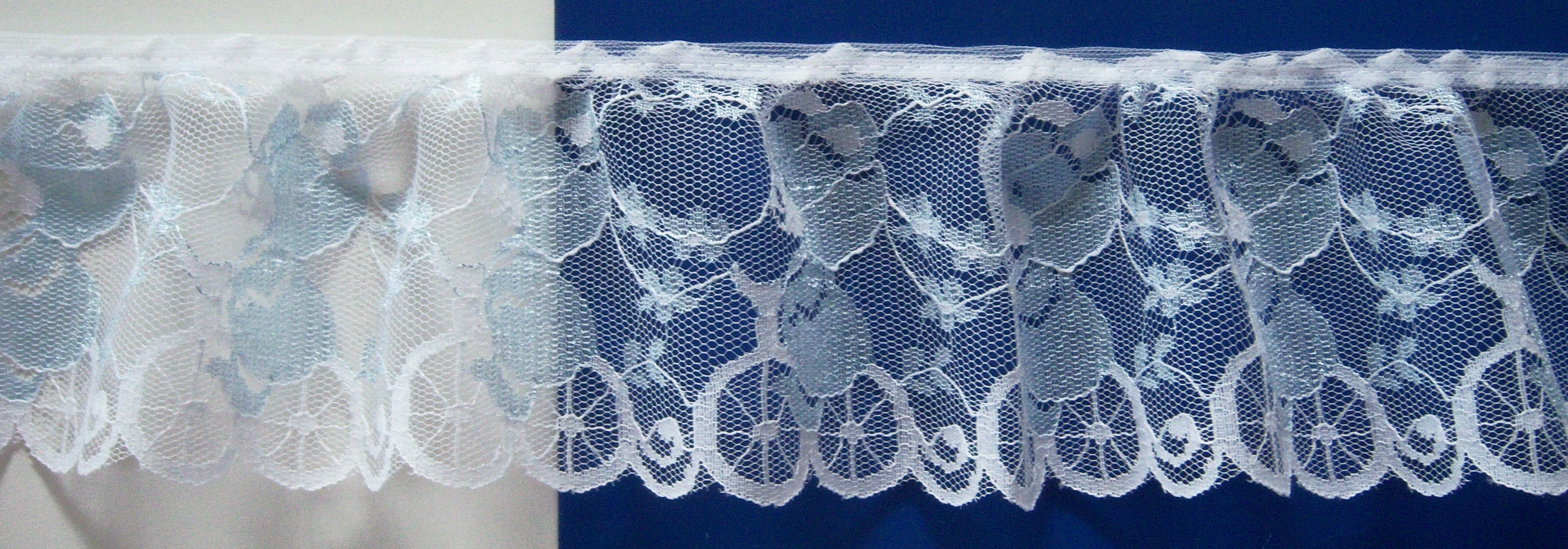 White/Blue Bear Bicycles 3" Ruffled Lace