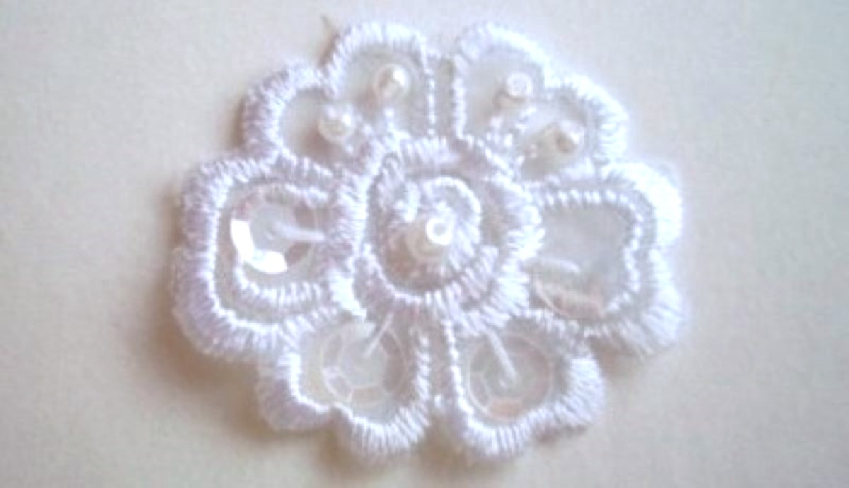 White Sequin/Bead/Organza Flower Applique