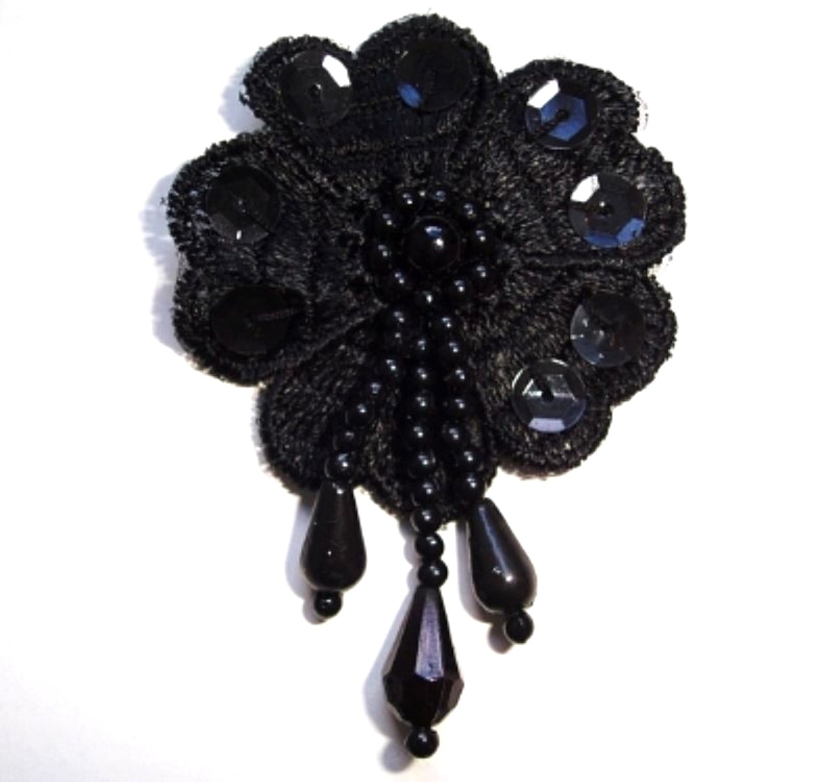 Black Sequin/Dangle Bead/Organza Flower