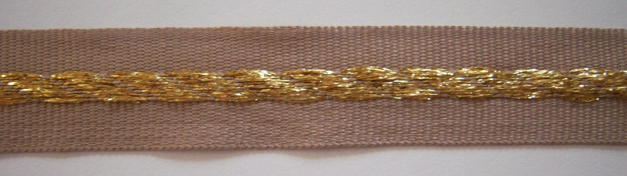 Nude Beige/Gold Metallic Center Braid 1" Webbing