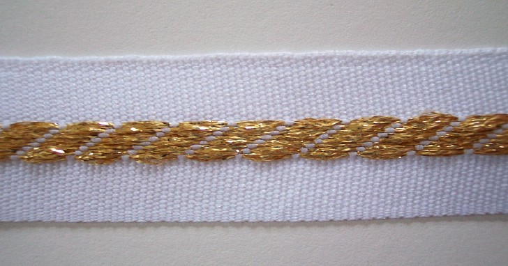 White/Gold Metallic Center Braid 1" Webbing