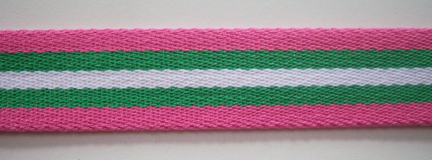 Pink/Green/White 1" Cotton Webbing