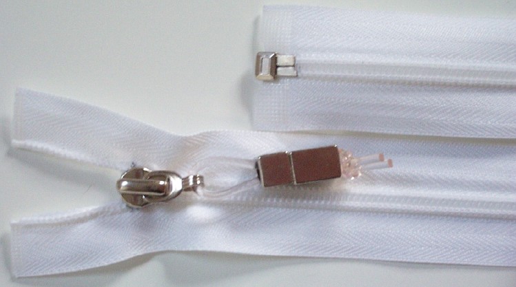 White 26" Nickel 2 Box Pull Coil Separating Zipper