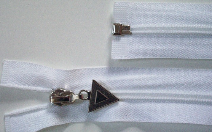 White YKK 28" Coil Nickel Triangle Separating Zipper