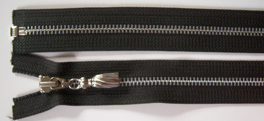 Charcoal Nickel Tassle Pull YKK 23" Metal Separating Zipper