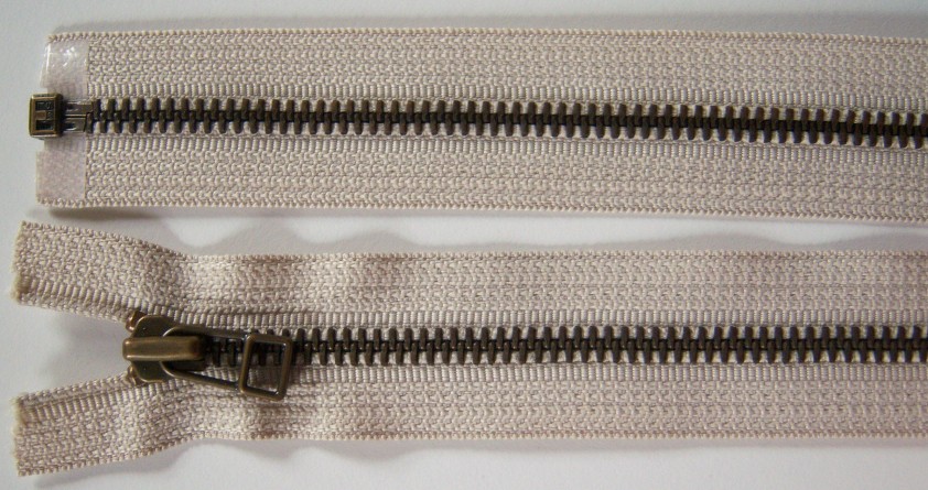 Beige YKK 21" Metal Separating Zipper
