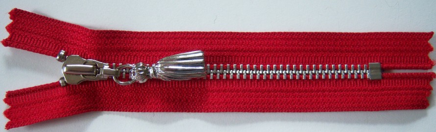Hot Red YKK 4.5" Metal Tassle Zipper