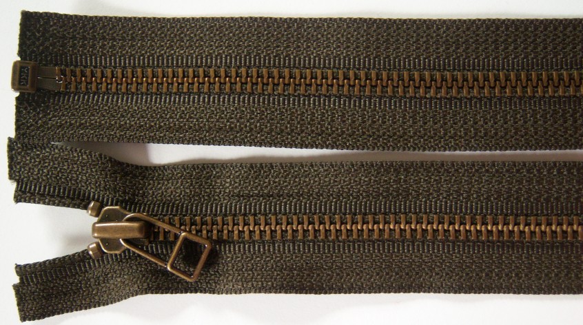 Olive Brown YKK 19" Metal Separating Zipper