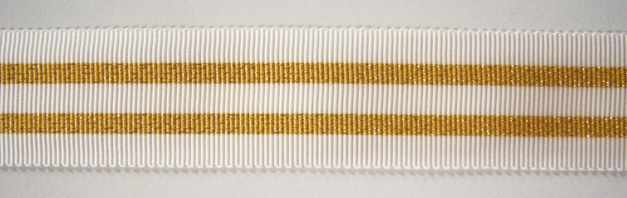 Bone/Metallic Gold Stripes 1" Ribbon