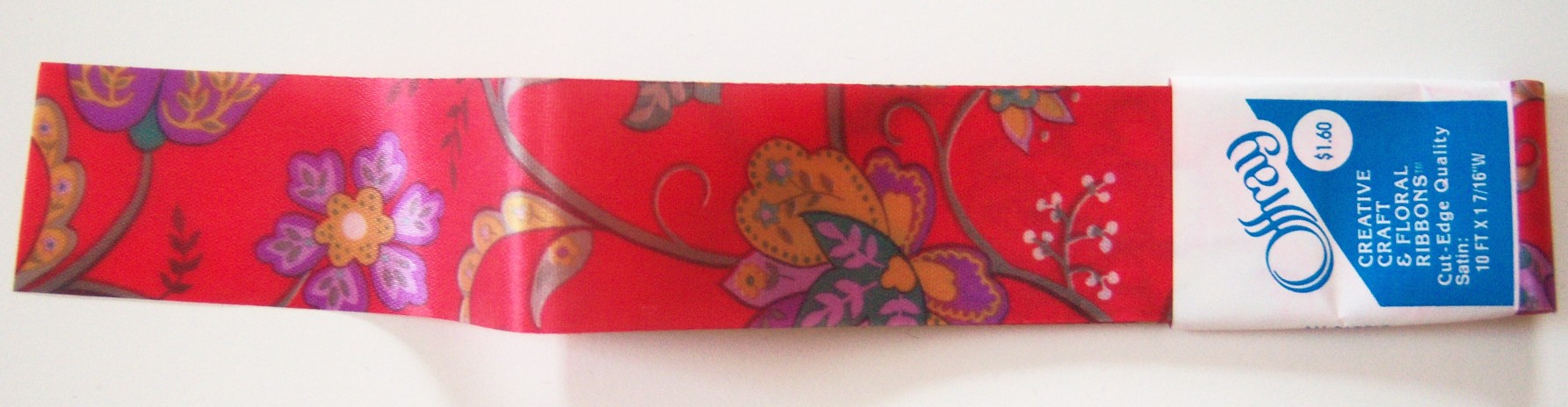 Offray Red Oriental Satin Floral 1 7/16" Ribbon