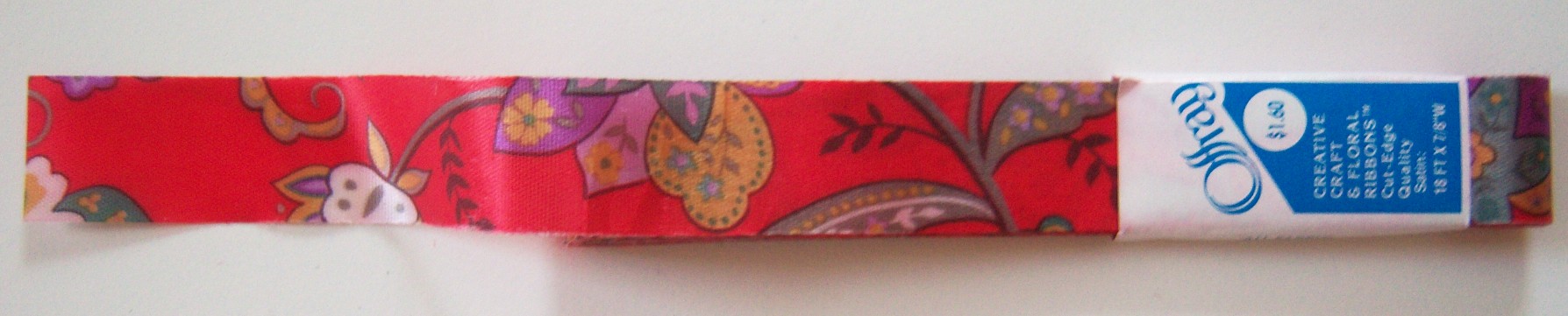 Offray Red Oriental Satin Floral 7/8" Ribbon
