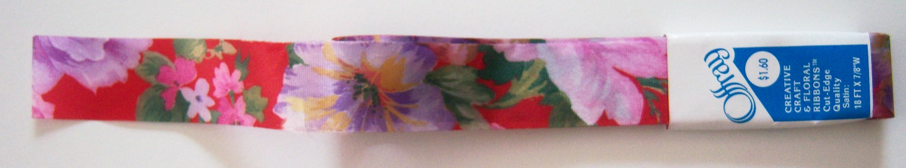 Offray Red Satin Floral 7/8" Ribbon